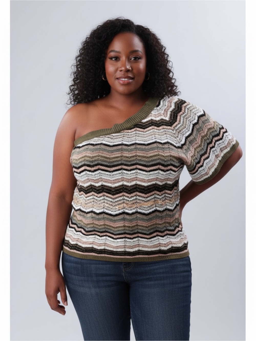 NEW BABY PHAT Green Chain Cold  Shoulder Belted Sweater 2X PLUS SIZE